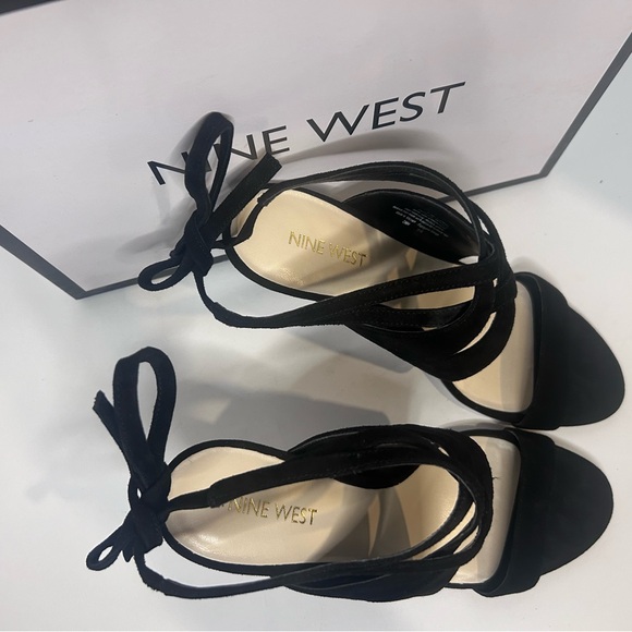 Nine West Sexy Black Suede Ankle tie Heels - Picture 12 of 14